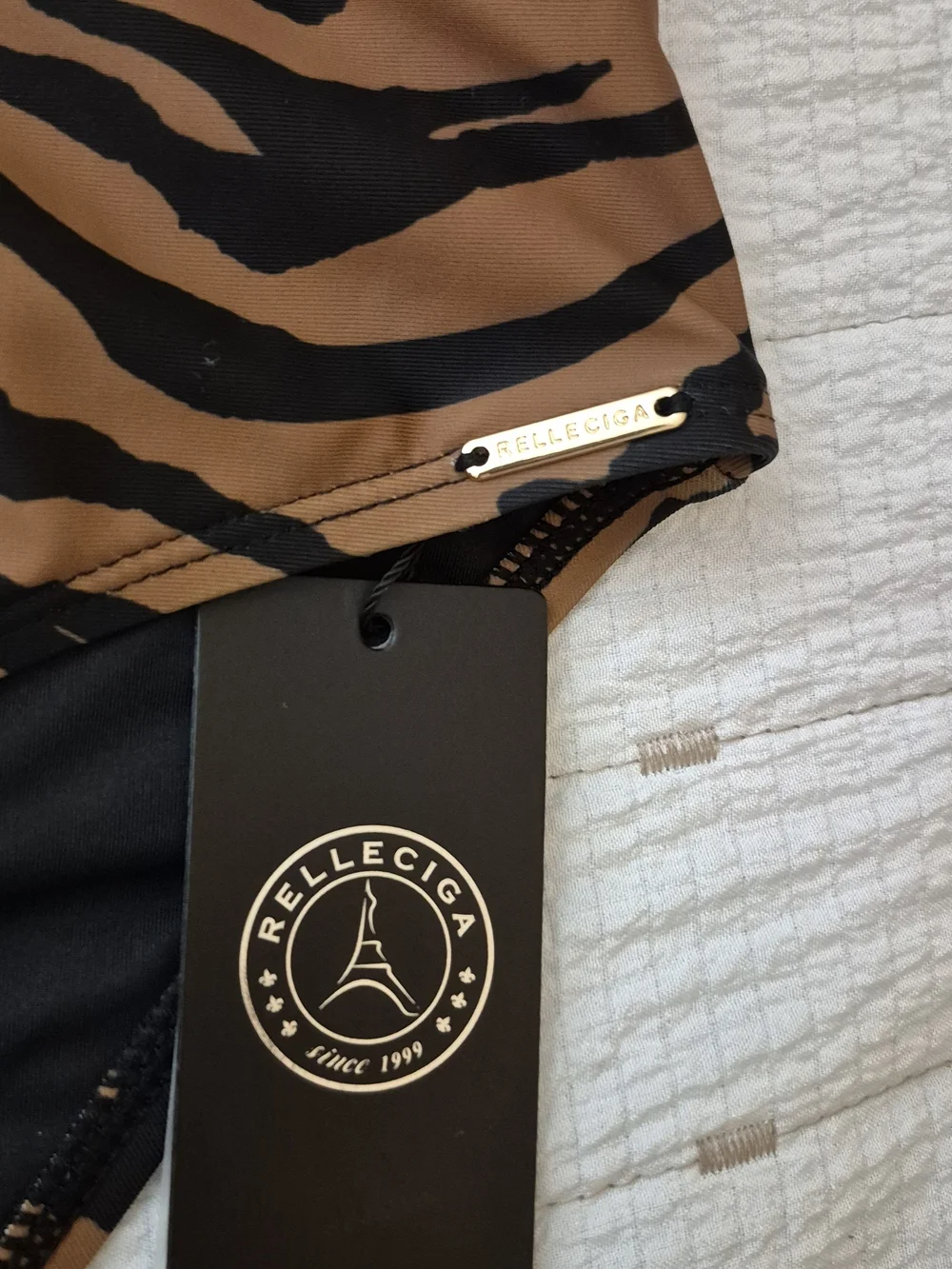 RELLECIGA Brown and Black Tiger-Print Long Sleeve Zip-Front Swimsuit